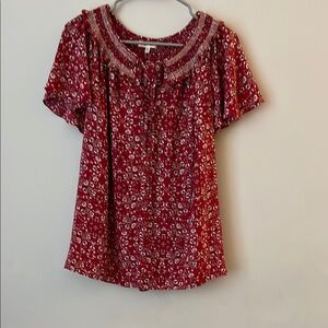 Max Studio Red Ruffled Blouse with Flutter Sleeves